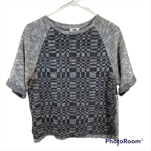 Old Navy White‎ and Black Cuffed Sleeve Blouse Size medium - Picture 1 of 9